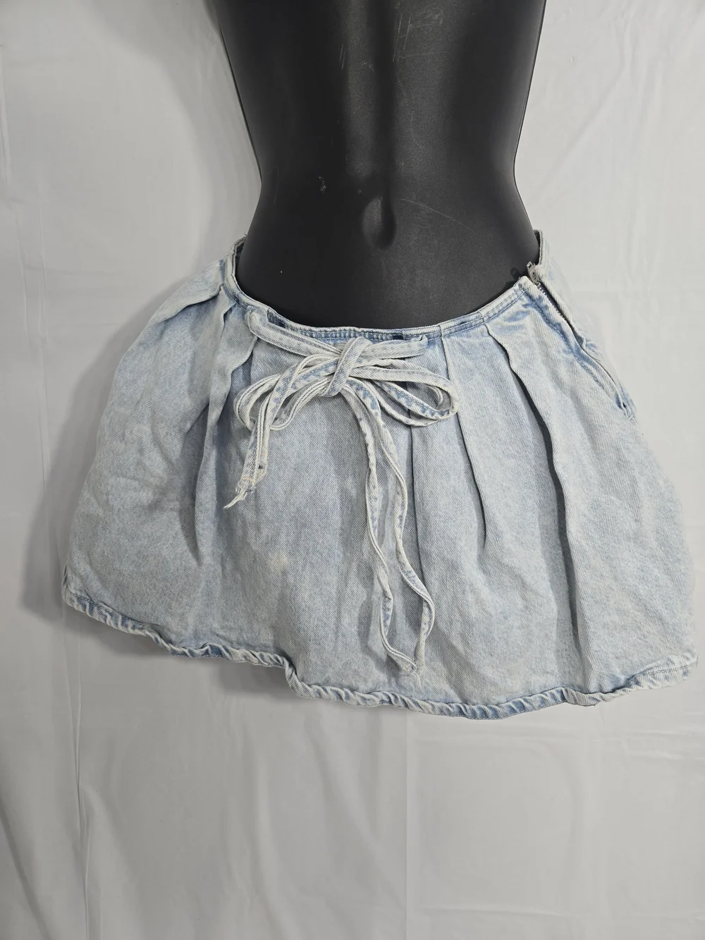 Bershka Light Blue Denim Tie-Waist Circle Mini Skirt